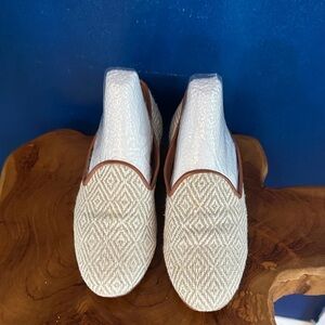 Women’s Ramon Tenza Cream & White Geometric Pattern Slip on Smoking Shoes